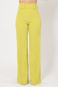 High Waist Pants With Self Fabric Buckle Detail On The Waist