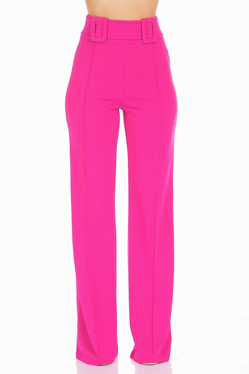 High Waist Pants With Self Fabric Buckle Detail On The Waist