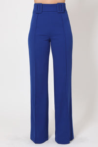 High Waist Pants With Self Fabric Buckle Detail On The Waist