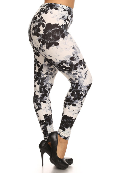 Super Soft Peach Skin Fabric, Floral Graphic Printed Knit Legging With Elastic Waist Detail