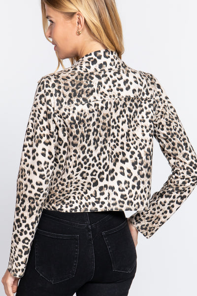 Leopard Print Faux Suede Biker Jacket