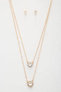 Double Crystal Metal Layered Necklace