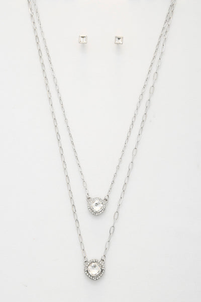 Double Crystal Metal Layered Necklace