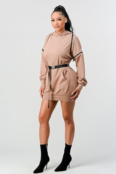 Double Zipper Long Sleeve Hooded Mini Dress