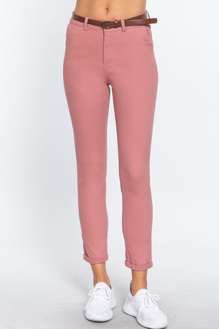 Cotton-span Twill Belted Long Pants