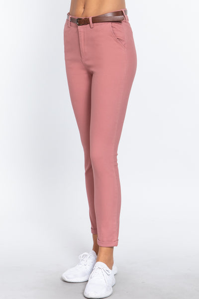 Cotton-span Twill Belted Long Pants