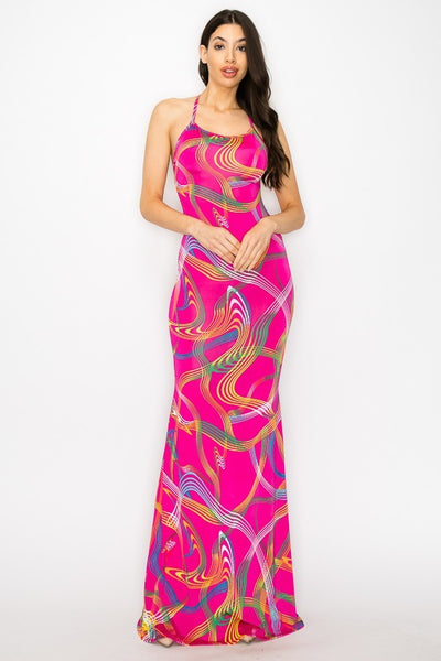 Spaghetti Strap Maxi Dress With A Line Bottom