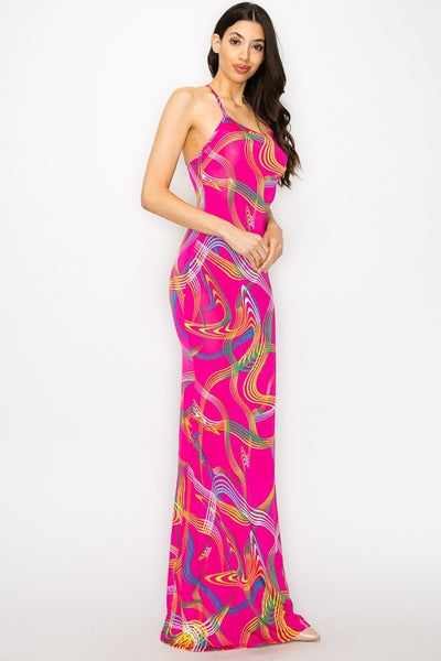 Spaghetti Strap Maxi Dress With A Line Bottom